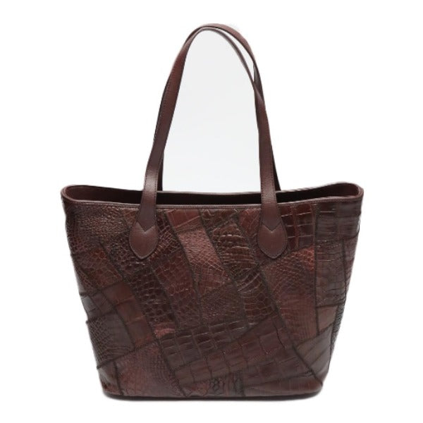 Crocodile CROCODILE Tote Bag
 Tote bag, patchwork, top zipper, crocodile, LB-7001, wine red [SS]
 【second hand】 