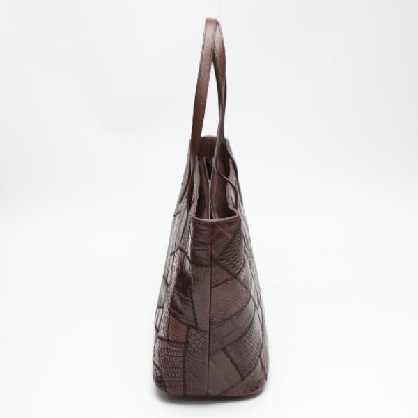 Crocodile CROCODILE Tote Bag
 Tote bag, patchwork, top zipper, crocodile, LB-7001, wine red [SS]
 【second hand】 