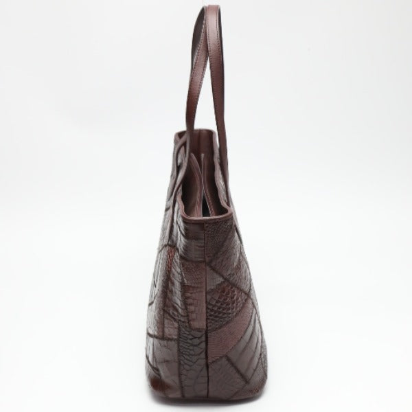 Crocodile CROCODILE Tote Bag
 Tote bag, patchwork, top zipper, crocodile, LB-7001, wine red [SS]
 【second hand】 