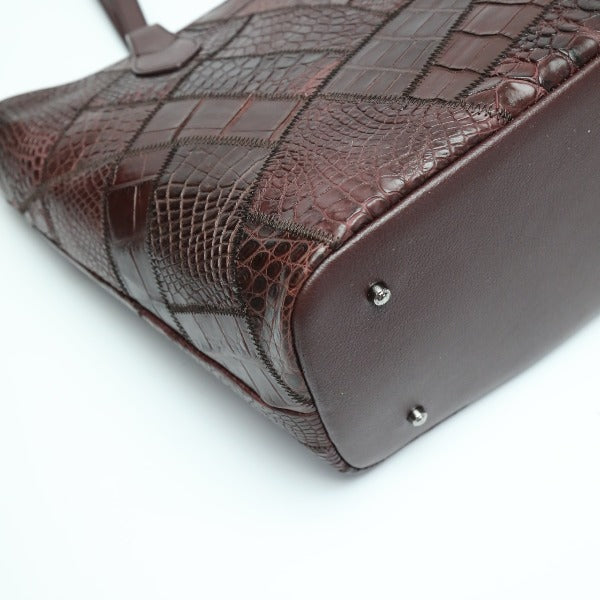 Crocodile CROCODILE Tote Bag
 Tote bag, patchwork, top zipper, crocodile, LB-7001, wine red [SS]
 【second hand】 