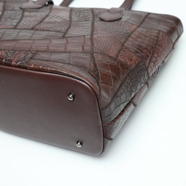 Crocodile CROCODILE Tote Bag
 Tote bag, patchwork, top zipper, crocodile, LB-7001, wine red [SS]
 【second hand】 