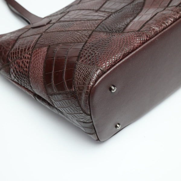 Crocodile CROCODILE Tote Bag
 Tote bag, patchwork, top zipper, crocodile, LB-7001, wine red [SS]
 【second hand】 