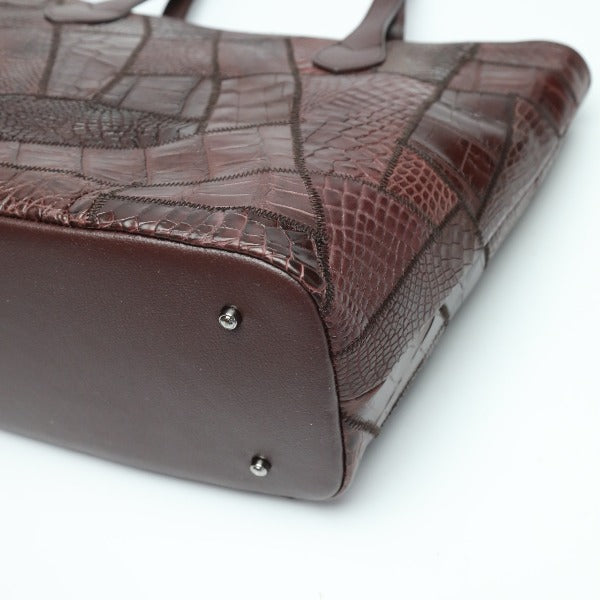 Crocodile CROCODILE Tote Bag
 Tote bag, patchwork, top zipper, crocodile, LB-7001, wine red [SS]
 【second hand】 