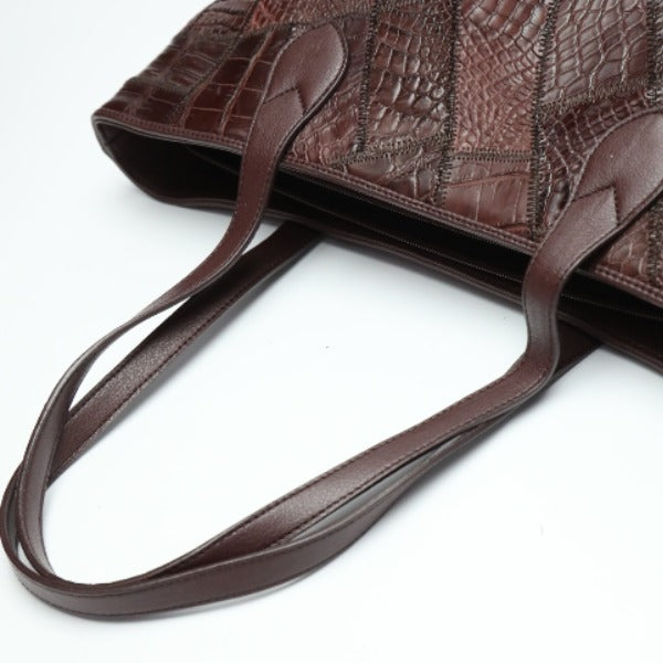 Crocodile CROCODILE Tote Bag
 Tote bag, patchwork, top zipper, crocodile, LB-7001, wine red [SS]
 【second hand】 