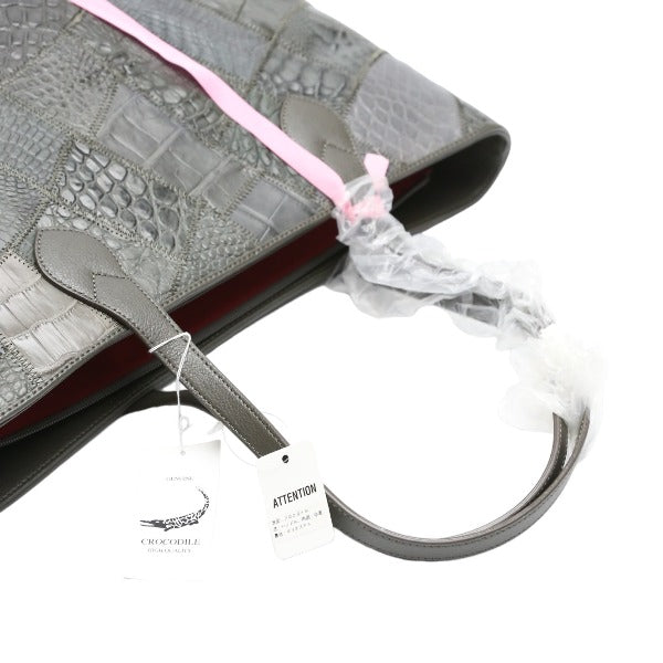 クロコダイル CROCODILE ショルダーバッグ
 トートバッグ 天ファスナー パッチワーク クロコダイル LB-7001 グレー 【H】