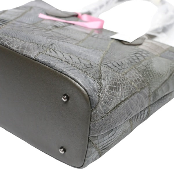 クロコダイル CROCODILE ショルダーバッグ
 トートバッグ 天ファスナー パッチワーク クロコダイル LB-7001 グレー 【H】