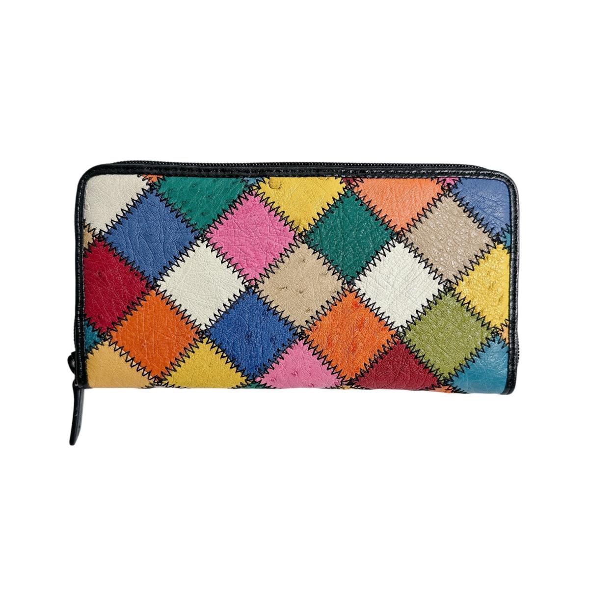 オーストリッチ ostrich 長財布
 ラウンドファスナー 黒ステッチ パッチワーク オーストリッチ LB-5055 マルチカラー 【SS】