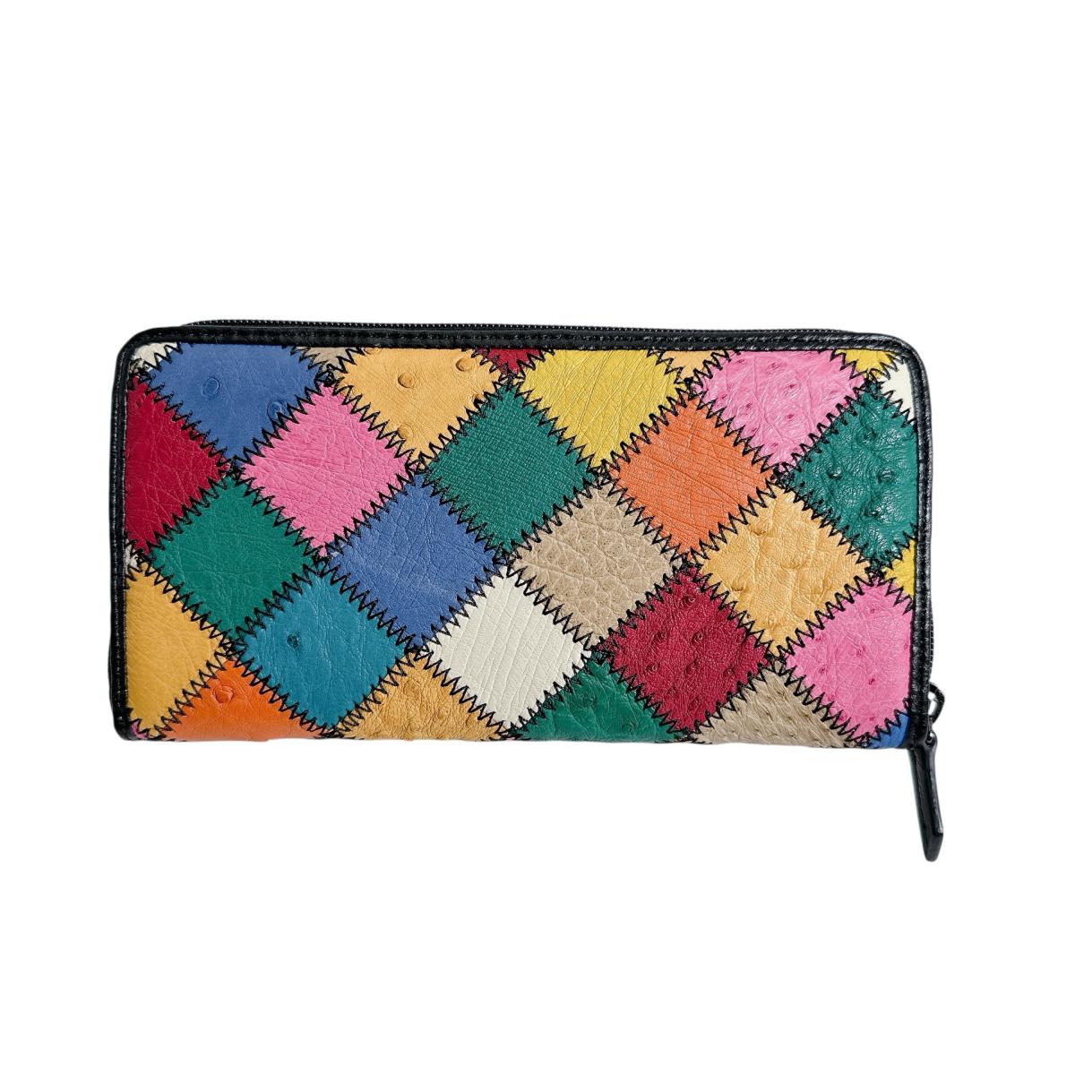 オーストリッチ ostrich 長財布
 ラウンドファスナー 黒ステッチ パッチワーク オーストリッチ LB-5055 マルチカラー 【SS】