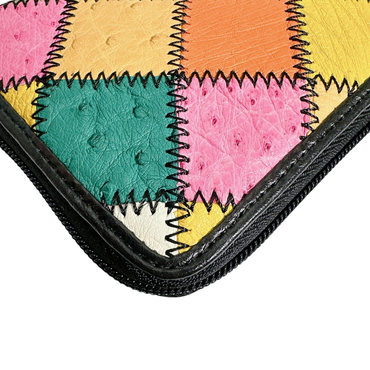 オーストリッチ ostrich 長財布
 ラウンドファスナー 黒ステッチ パッチワーク オーストリッチ LB-5055 マルチカラー 【SS】