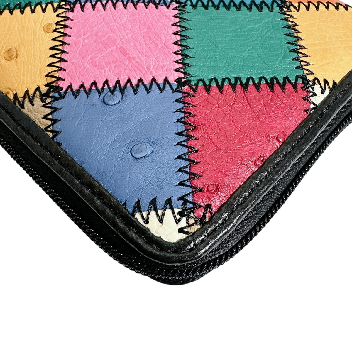 オーストリッチ ostrich 長財布
 ラウンドファスナー 黒ステッチ パッチワーク オーストリッチ LB-5055 マルチカラー 【SS】