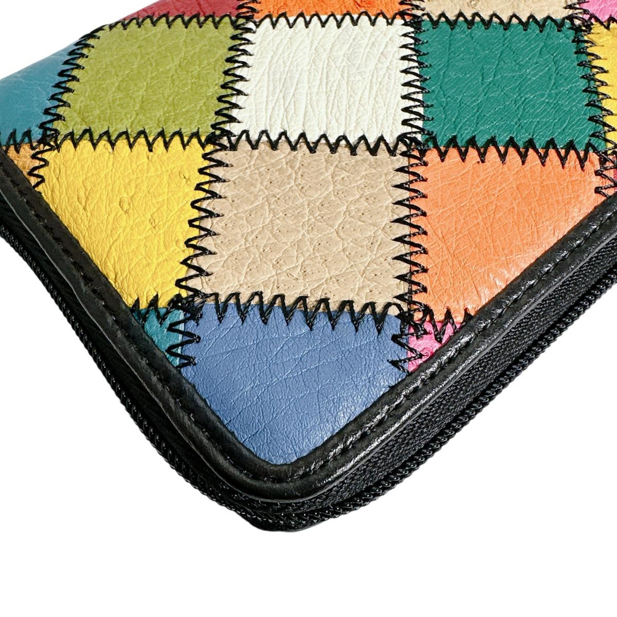 オーストリッチ ostrich 長財布
 ラウンドファスナー 黒ステッチ パッチワーク オーストリッチ LB-5055 マルチカラー 【SS】