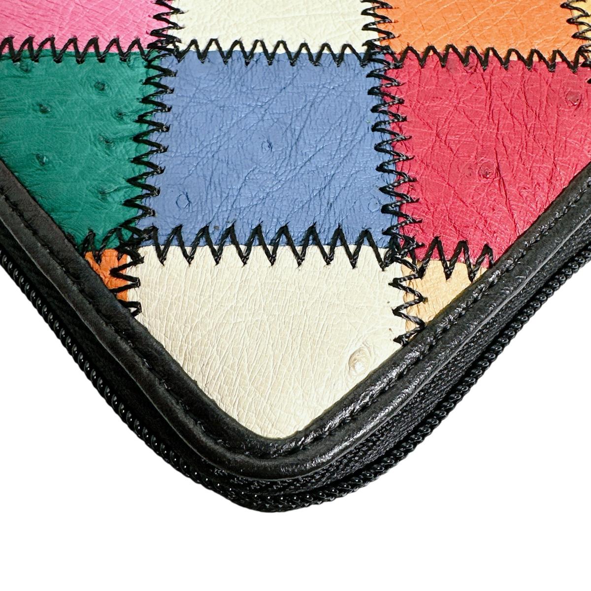 オーストリッチ ostrich 長財布
 ラウンドファスナー 黒ステッチ パッチワーク オーストリッチ LB-5055 マルチカラー 【SS】