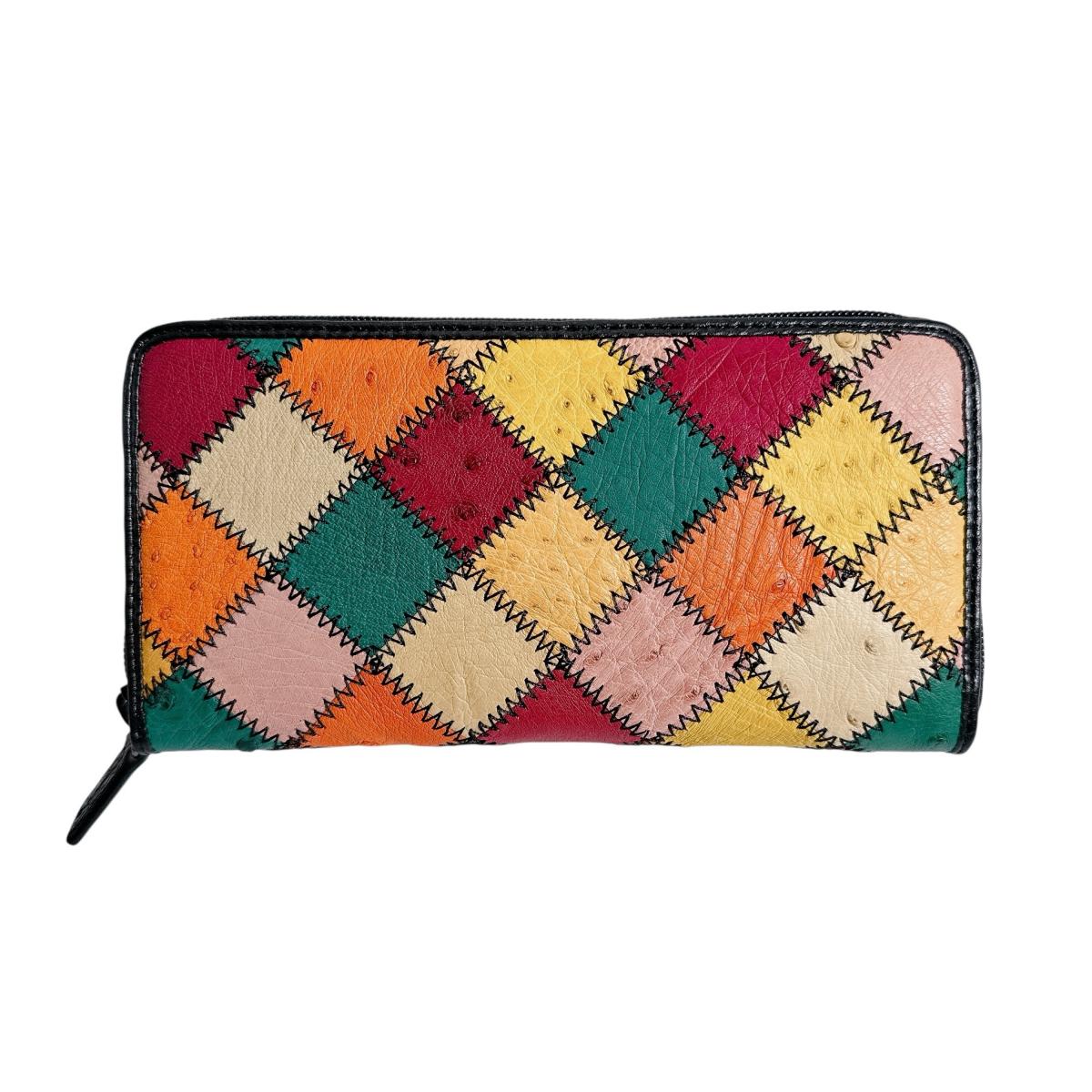 オーストリッチ ostrich 長財布
 パッチワーク ラウンドファスナー マルチカラー オーストリッチ LB-5055 マルチカラー 【H】