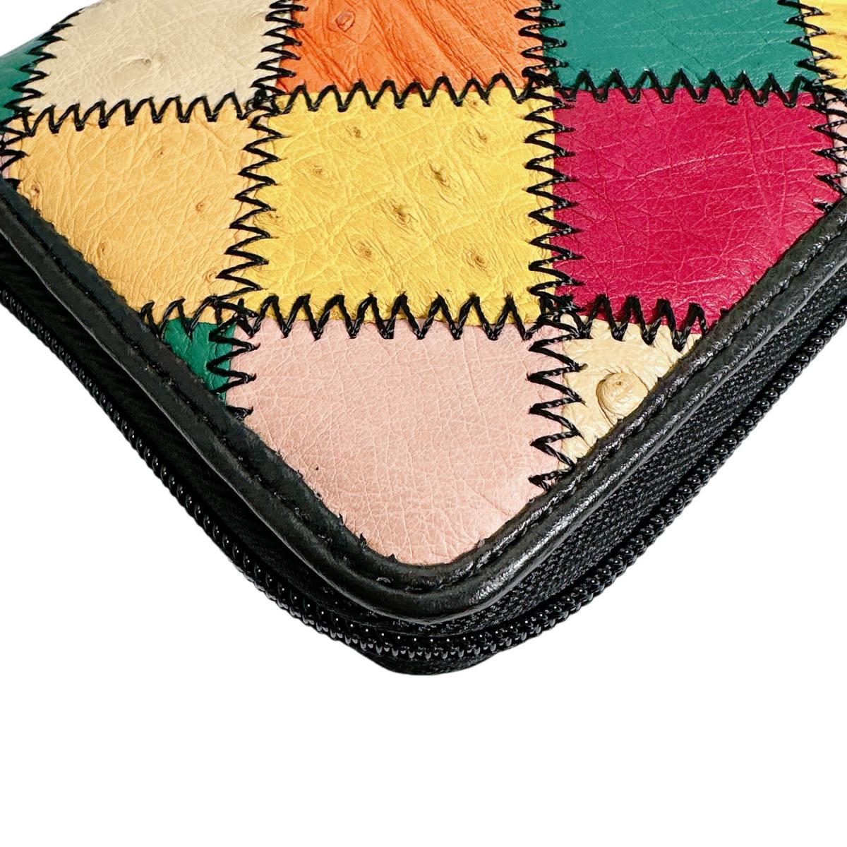 オーストリッチ ostrich 長財布
 パッチワーク ラウンドファスナー マルチカラー オーストリッチ LB-5055 マルチカラー 【H】