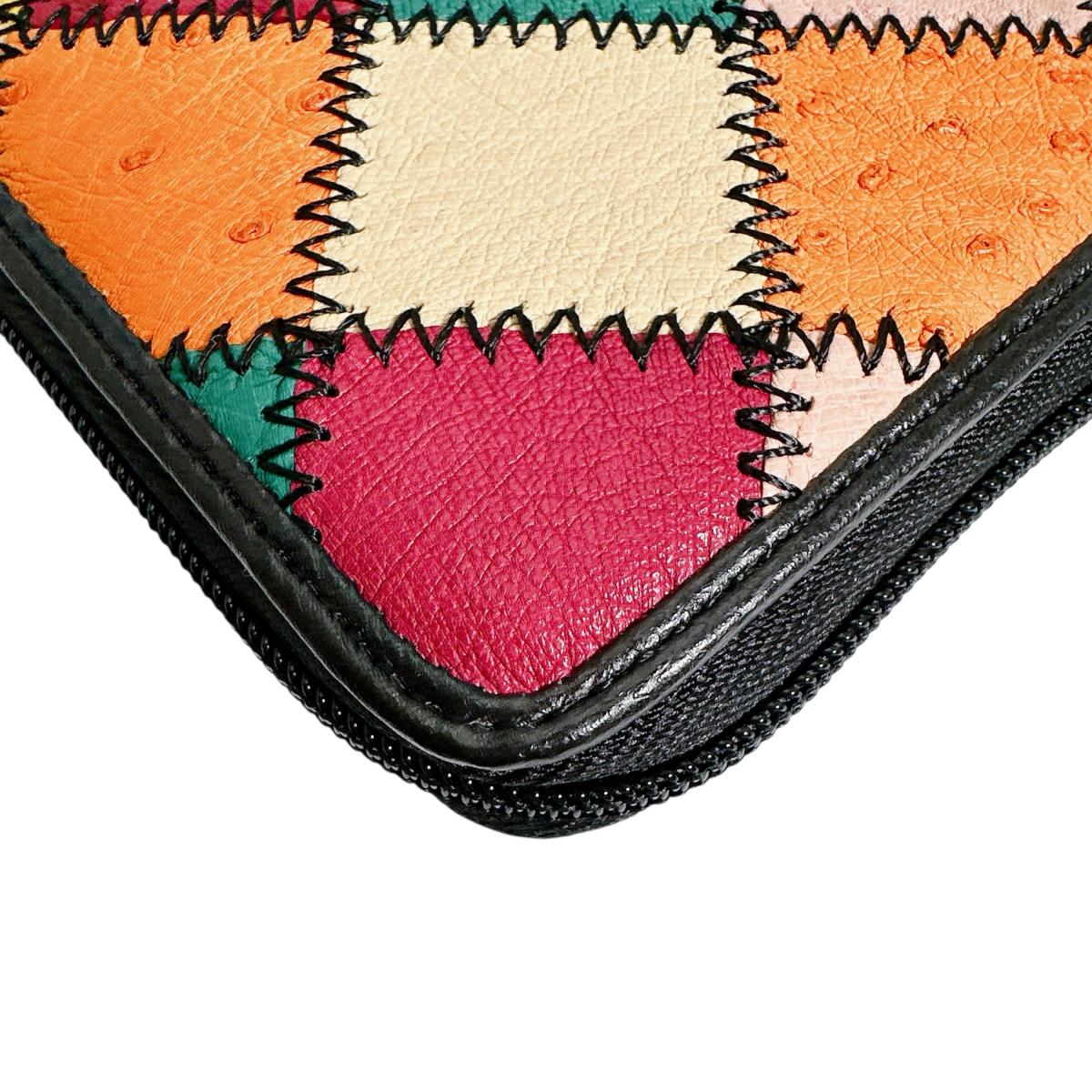 オーストリッチ ostrich 長財布
 パッチワーク ラウンドファスナー マルチカラー オーストリッチ LB-5055 マルチカラー 【H】