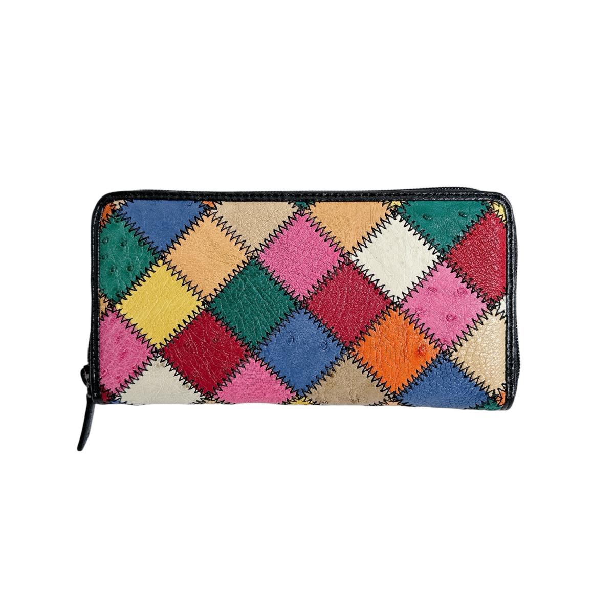 オーストリッチ ostrich 長財布
 パッチワーク ラウンドファスナー マルチカラー オーストリッチ LB-5055 マルチカラー 【H】