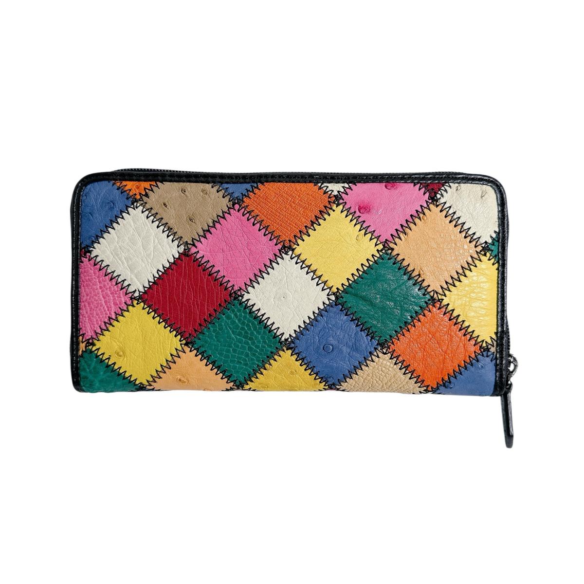 オーストリッチ ostrich 長財布
 パッチワーク ラウンドファスナー マルチカラー オーストリッチ LB-5055 マルチカラー 【H】