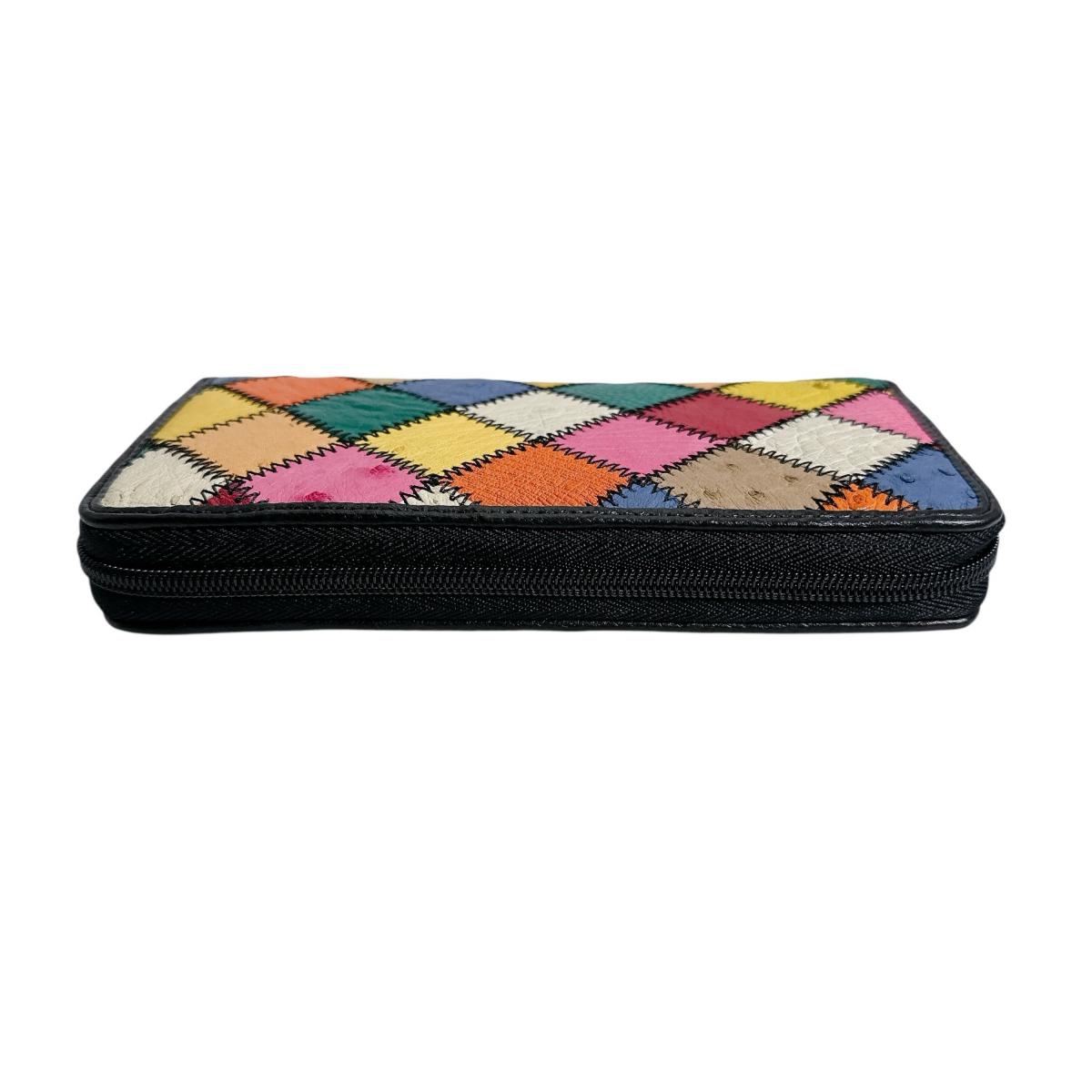 オーストリッチ ostrich 長財布
 パッチワーク ラウンドファスナー マルチカラー オーストリッチ LB-5055 マルチカラー 【H】