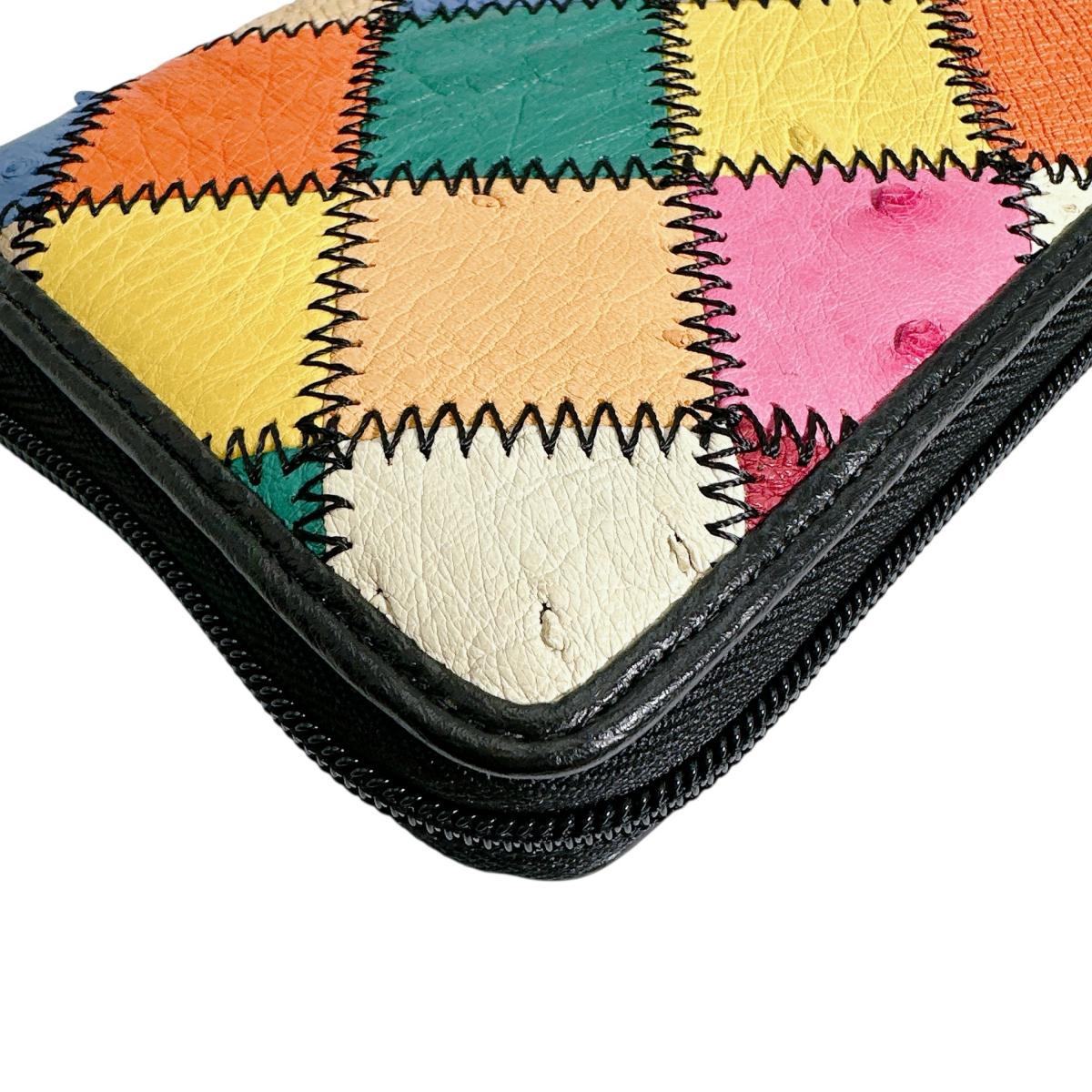 オーストリッチ ostrich 長財布
 パッチワーク ラウンドファスナー マルチカラー オーストリッチ LB-5055 マルチカラー 【H】