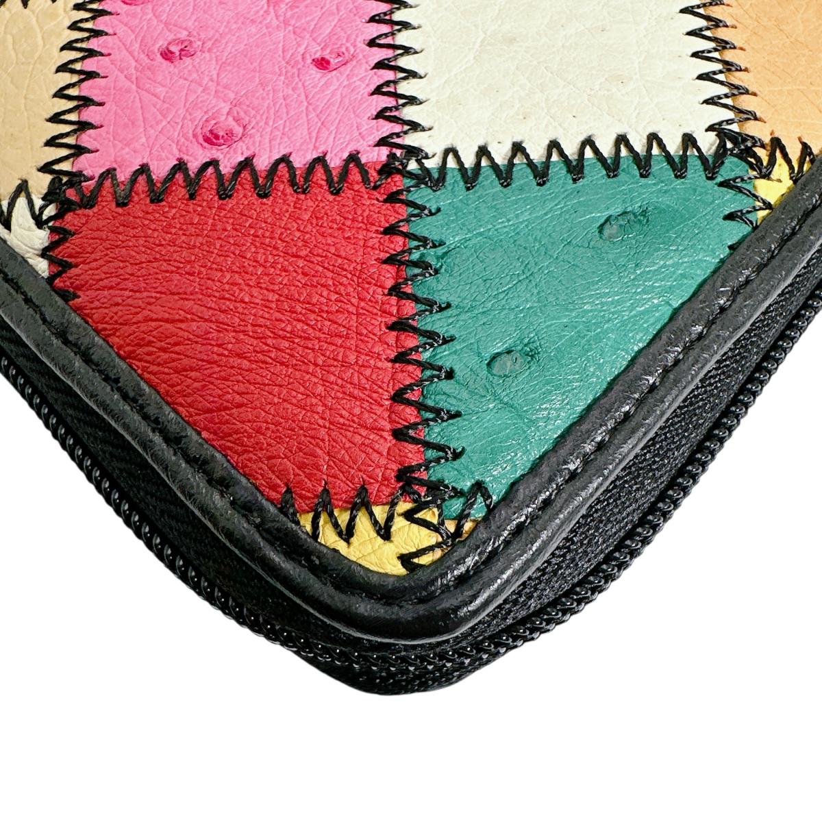 オーストリッチ ostrich 長財布
 パッチワーク ラウンドファスナー マルチカラー オーストリッチ LB-5055 マルチカラー 【H】