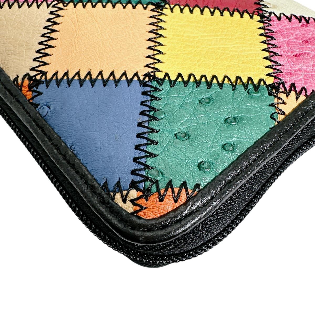 オーストリッチ ostrich 長財布
 パッチワーク ラウンドファスナー マルチカラー オーストリッチ LB-5055 マルチカラー 【H】