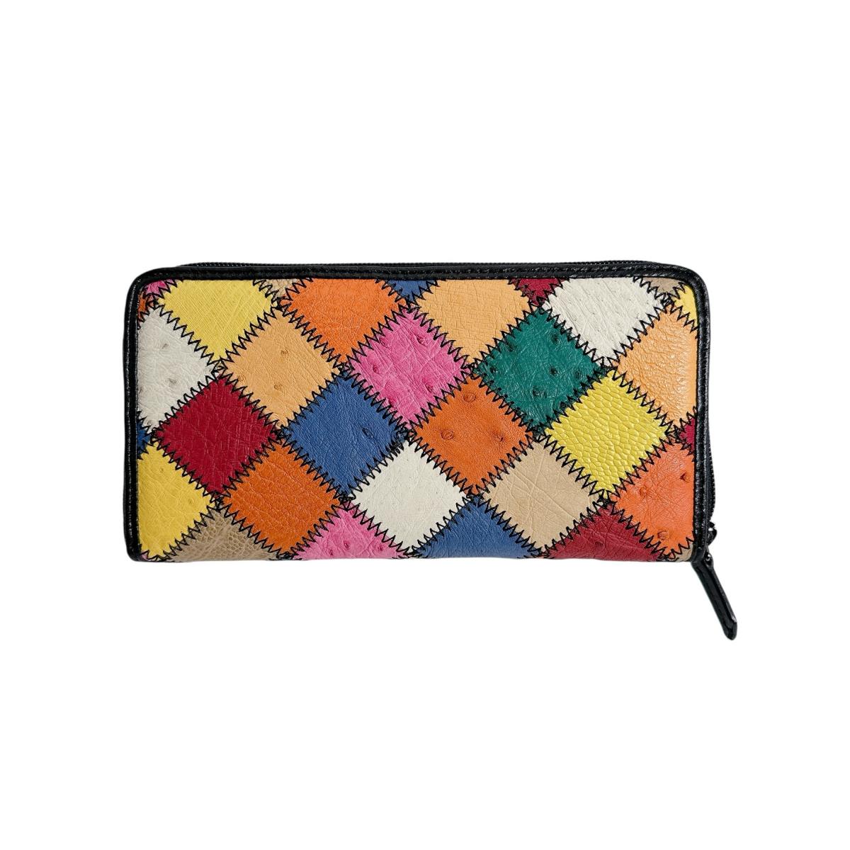 オーストリッチ ostrich 長財布
 ラウンドファスナー 黒ステッチ パッチワーク オーストリッチ LB-5055 マルチカラー 【SS】