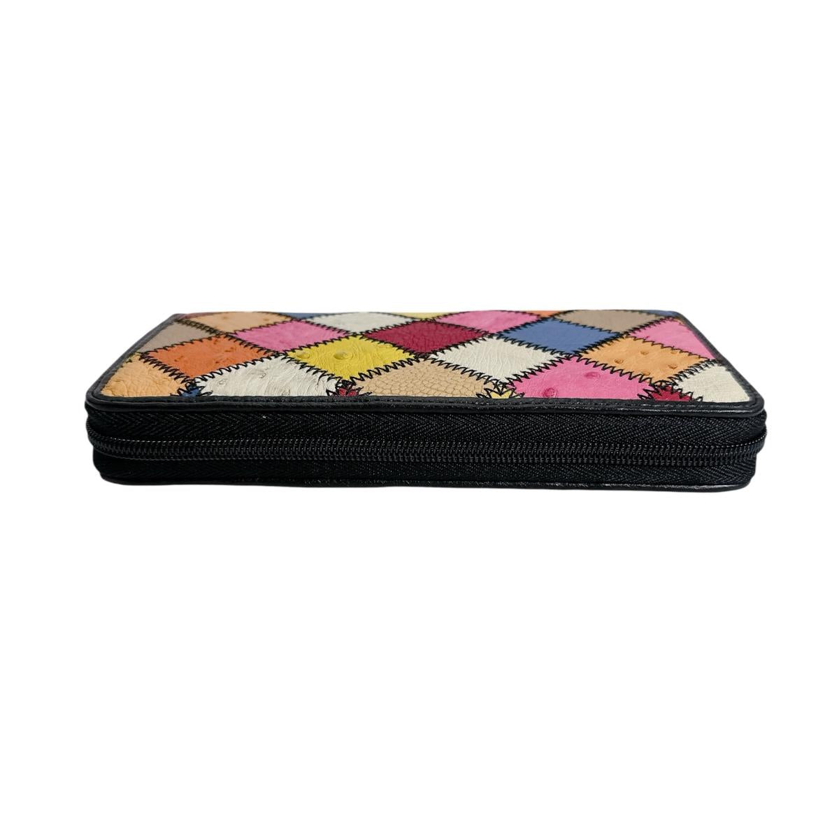 オーストリッチ ostrich 長財布
 ラウンドファスナー 黒ステッチ パッチワーク オーストリッチ LB-5055 マルチカラー 【SS】
