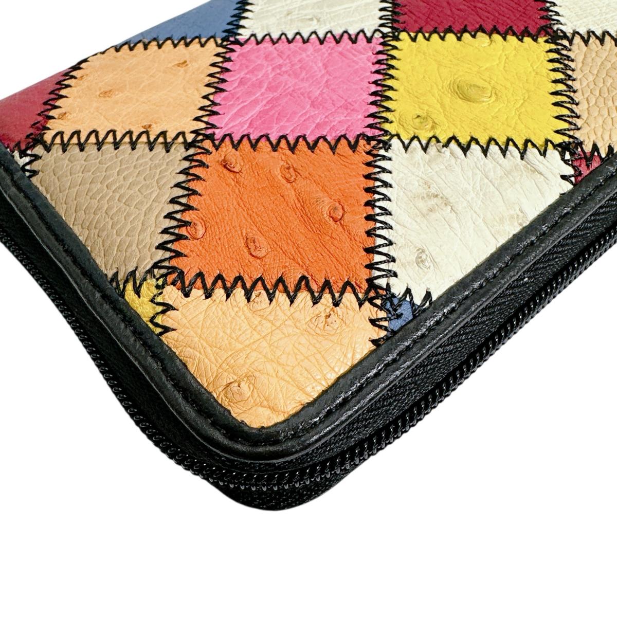 オーストリッチ ostrich 長財布
 ラウンドファスナー 黒ステッチ パッチワーク オーストリッチ LB-5055 マルチカラー 【SS】