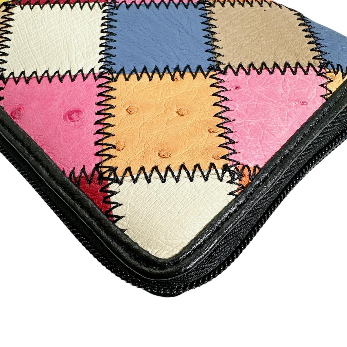 オーストリッチ ostrich 長財布
 ラウンドファスナー 黒ステッチ パッチワーク オーストリッチ LB-5055 マルチカラー 【SS】