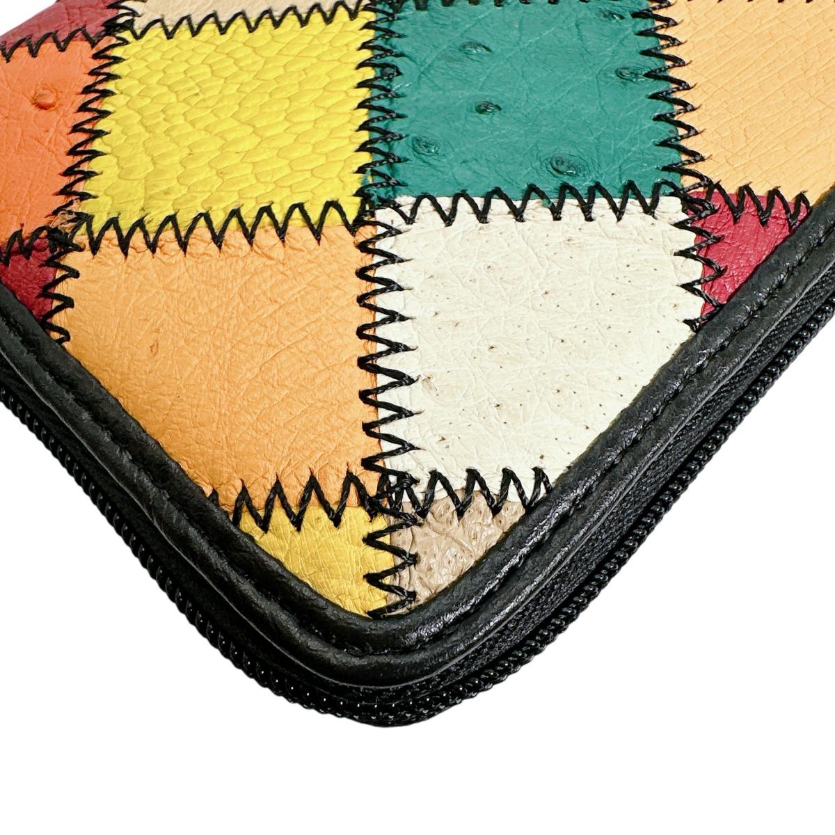 オーストリッチ ostrich 長財布
 ラウンドファスナー 黒ステッチ パッチワーク オーストリッチ LB-5055 マルチカラー 【SS】