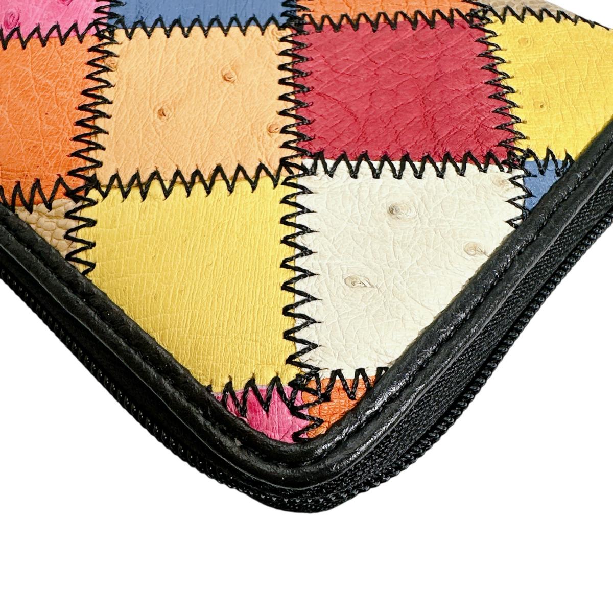 オーストリッチ ostrich 長財布
 ラウンドファスナー 黒ステッチ パッチワーク オーストリッチ LB-5055 マルチカラー 【SS】