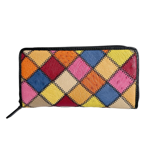 オーストリッチ ostrich 長財布
 ラウンドファスナー 黒ステッチ パッチワーク オーストリッチ LB-5055 マルチカラー 【H】