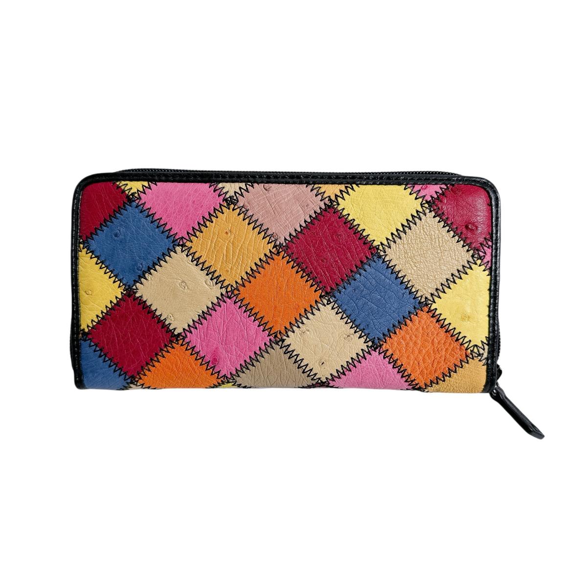 オーストリッチ ostrich 長財布
 ラウンドファスナー 黒ステッチ パッチワーク オーストリッチ LB-5055 マルチカラー 【H】