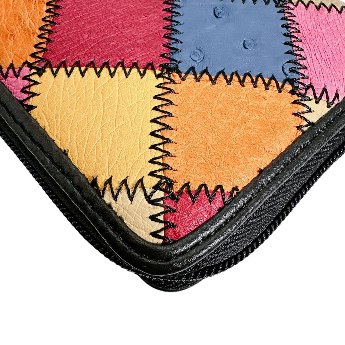 オーストリッチ ostrich 長財布
 ラウンドファスナー 黒ステッチ パッチワーク オーストリッチ LB-5055 マルチカラー 【H】