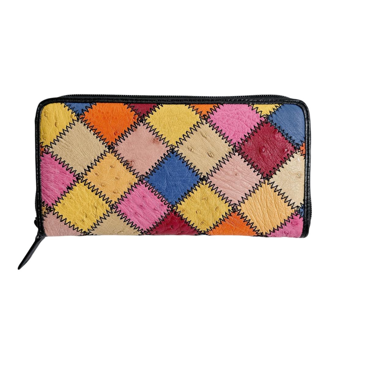 オーストリッチ ostrich 長財布
 ラウンドファスナー 黒ステッチ パッチワーク オーストリッチ LB-5055 マルチカラー 【SS】
 【中古】