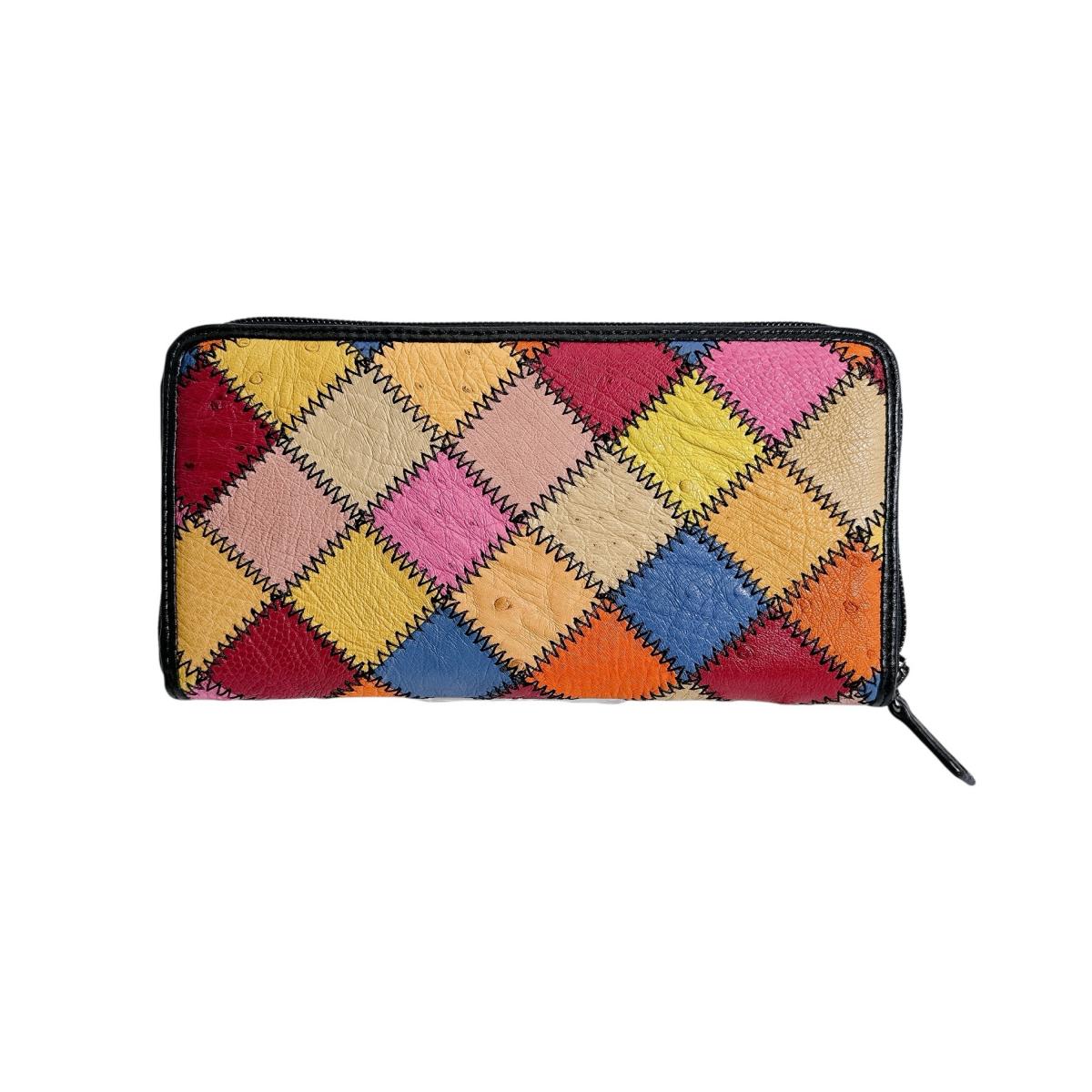 オーストリッチ ostrich 長財布
 ラウンドファスナー 黒ステッチ パッチワーク オーストリッチ LB-5055 マルチカラー 【SS】
 【中古】