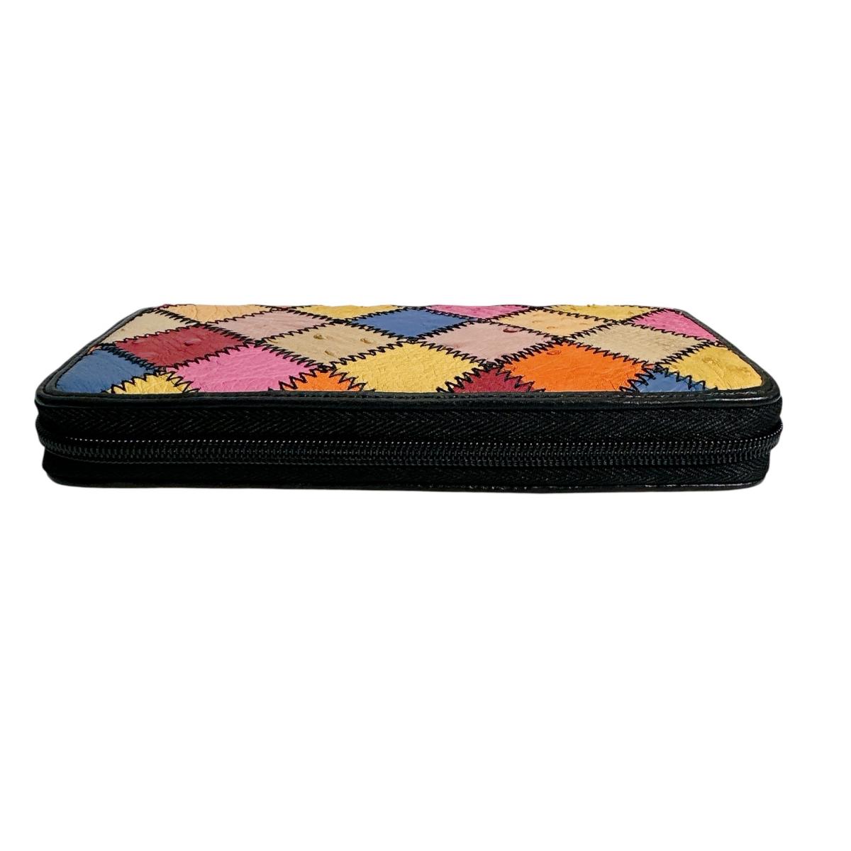 オーストリッチ ostrich 長財布
 ラウンドファスナー 黒ステッチ パッチワーク オーストリッチ LB-5055 マルチカラー 【SS】
 【中古】