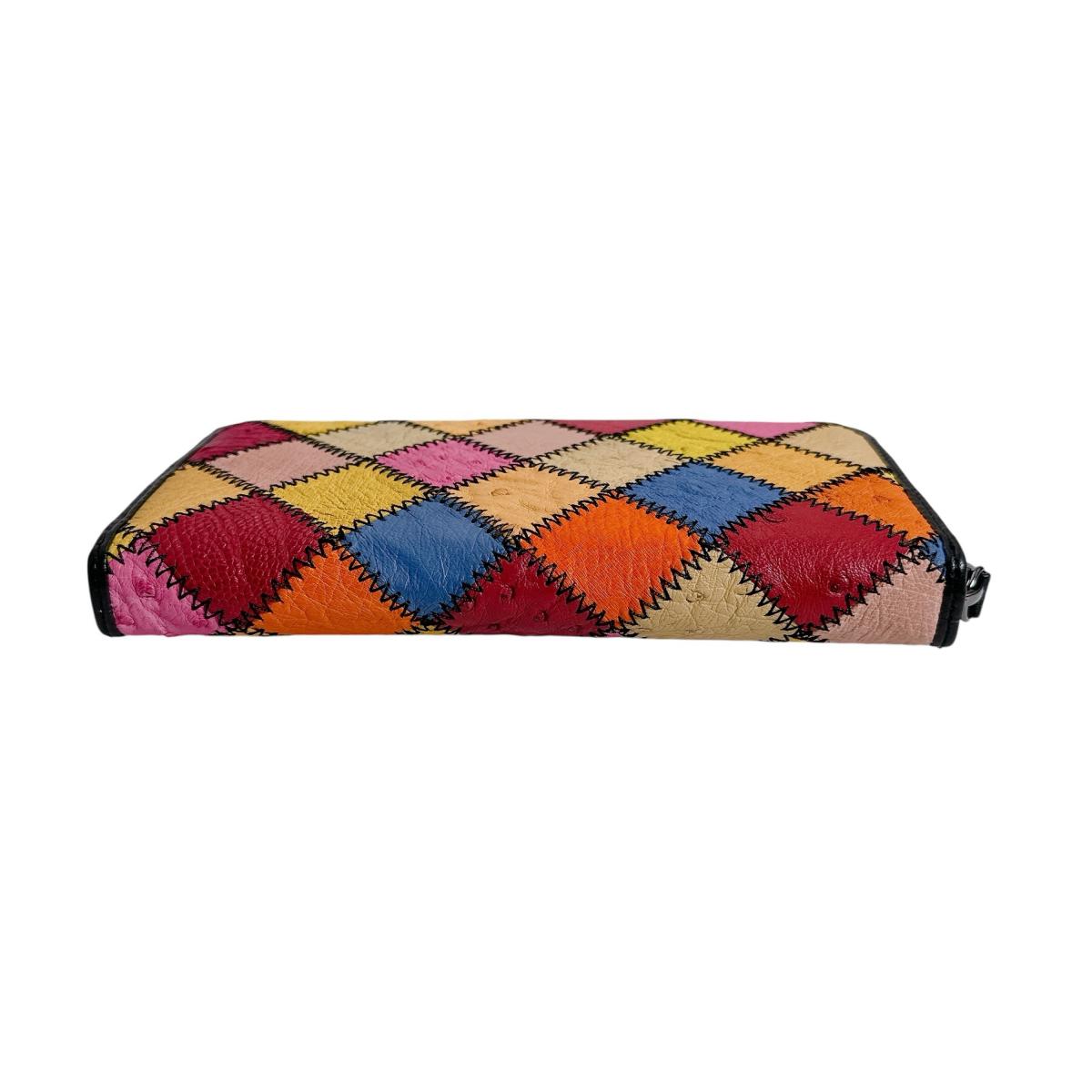 オーストリッチ ostrich 長財布
 ラウンドファスナー 黒ステッチ パッチワーク オーストリッチ LB-5055 マルチカラー 【SS】
 【中古】