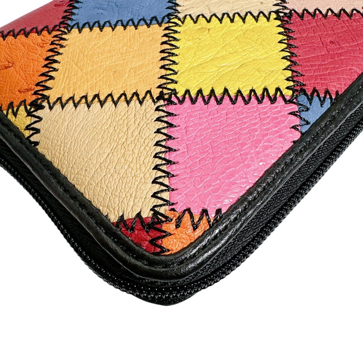 オーストリッチ ostrich 長財布
 ラウンドファスナー 黒ステッチ パッチワーク オーストリッチ LB-5055 マルチカラー 【SS】
 【中古】