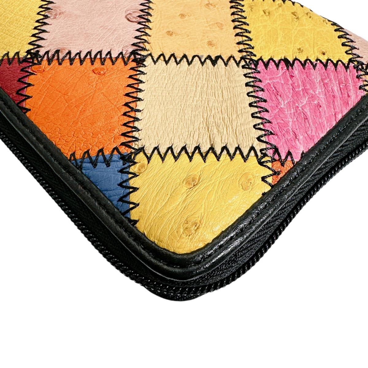 オーストリッチ ostrich 長財布
 ラウンドファスナー 黒ステッチ パッチワーク オーストリッチ LB-5055 マルチカラー 【SS】
 【中古】
