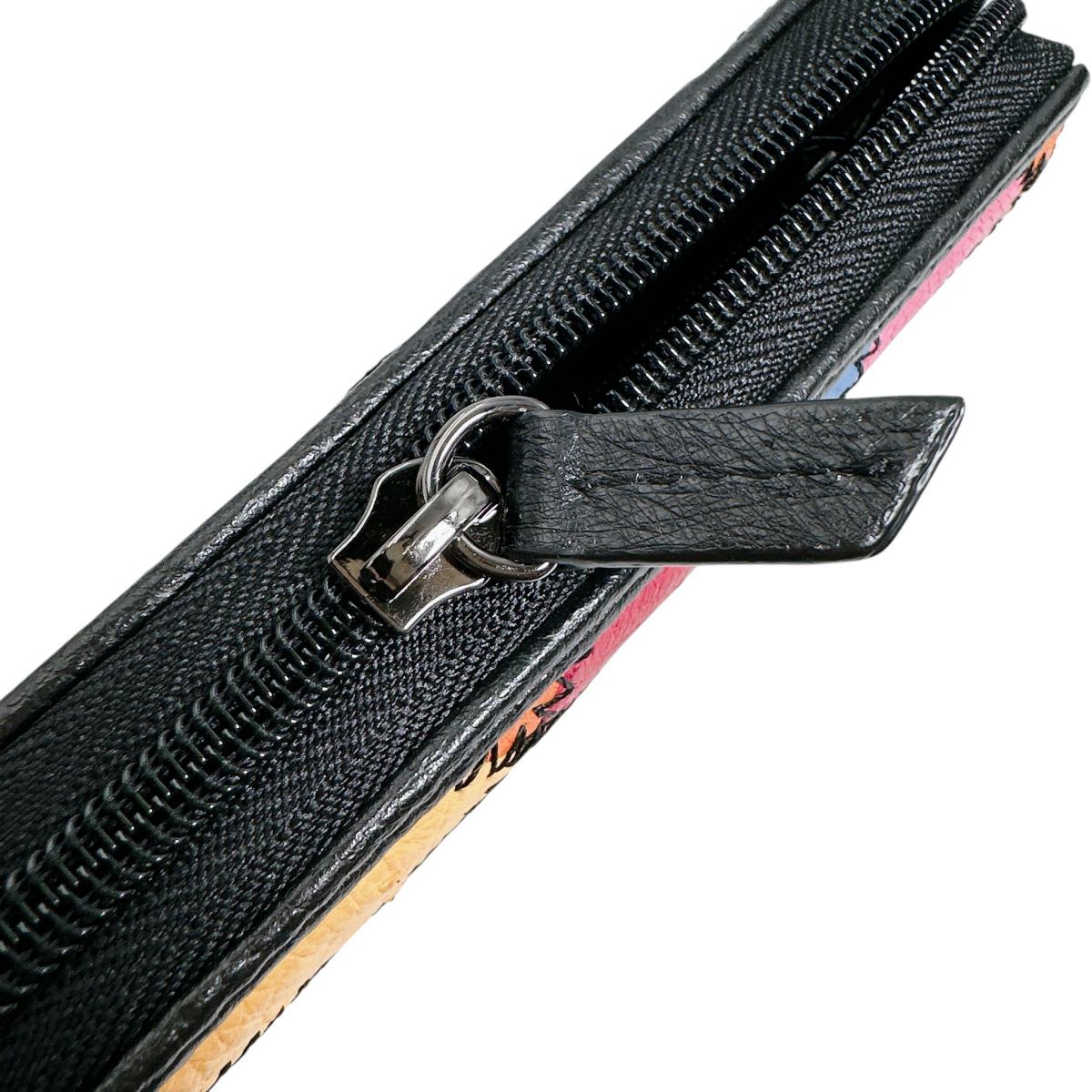 オーストリッチ ostrich 長財布
 ラウンドファスナー 黒ステッチ パッチワーク オーストリッチ LB-5055 マルチカラー 【SS】
 【中古】