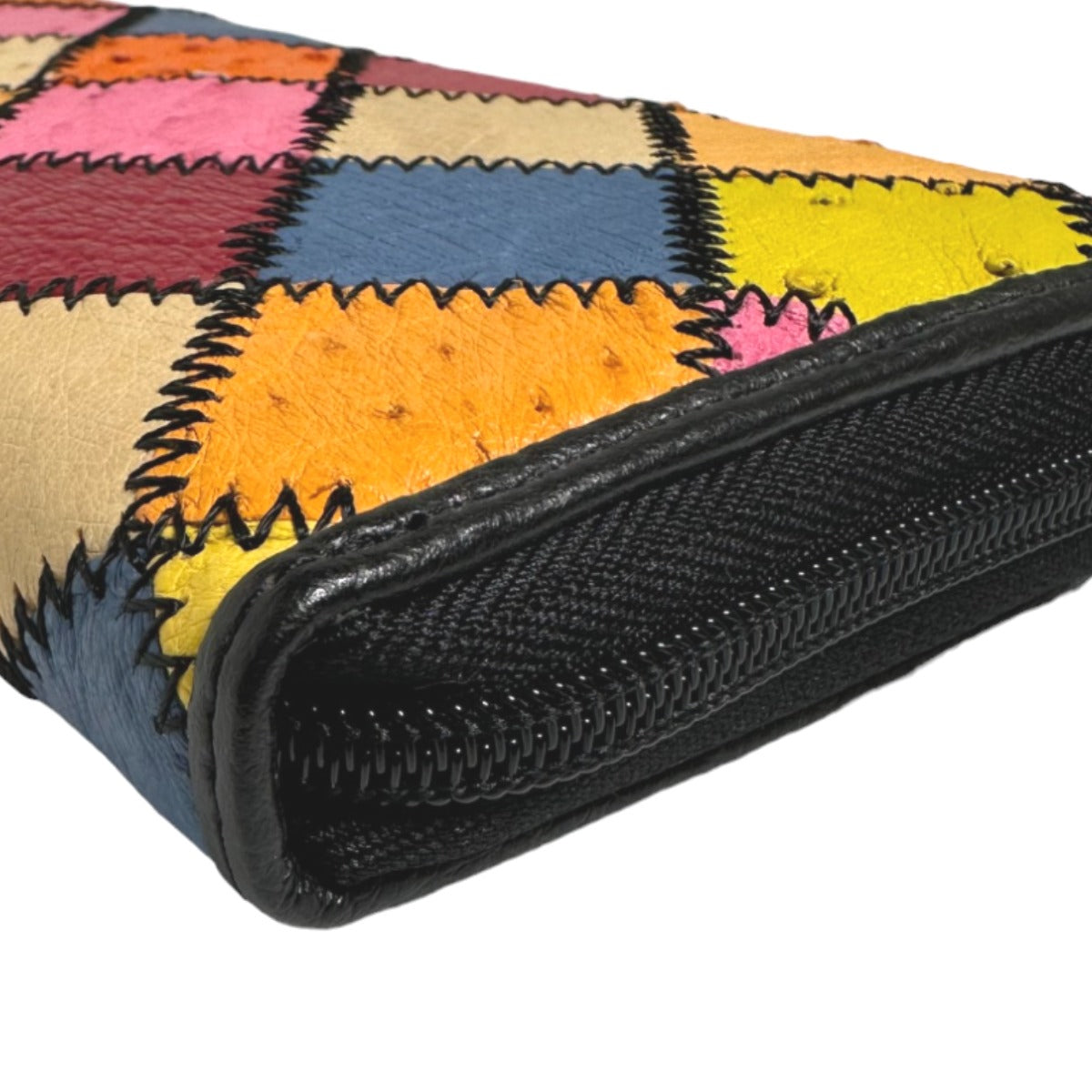 Ostrich long wallet
 Long Wallet Patchwork Round Zipper Ostrich LB-5055 Multicolor [SS] 