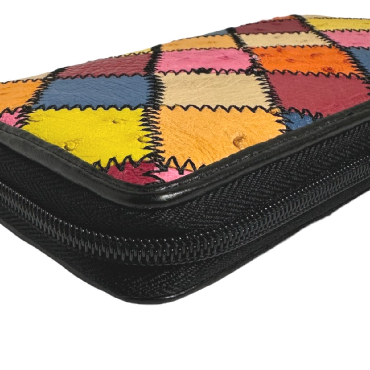 Ostrich long wallet
 Long Wallet Patchwork Round Zipper Ostrich LB-5055 Multicolor [SS] 