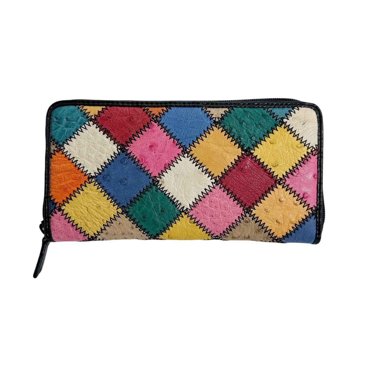 オーストリッチ ostrich 長財布
 パッチワーク ラウンドファスナー マルチカラー オーストリッチ LB-5055 マルチカラー 【H】