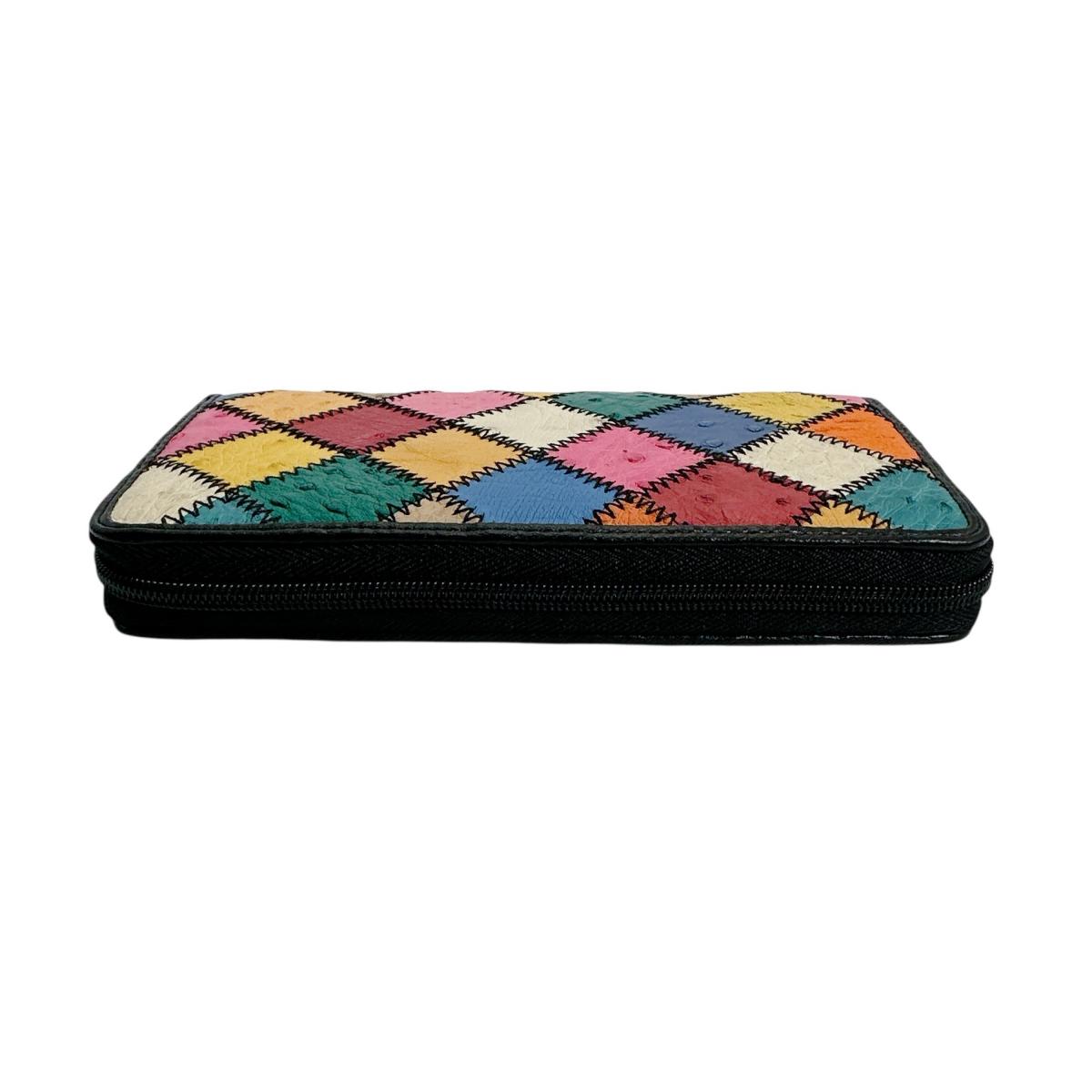 オーストリッチ ostrich 長財布
 パッチワーク ラウンドファスナー マルチカラー オーストリッチ LB-5055 マルチカラー 【H】