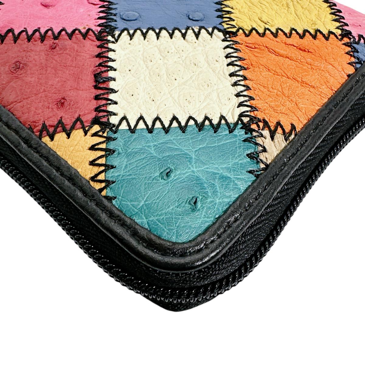 オーストリッチ ostrich 長財布
 パッチワーク ラウンドファスナー マルチカラー オーストリッチ LB-5055 マルチカラー 【H】