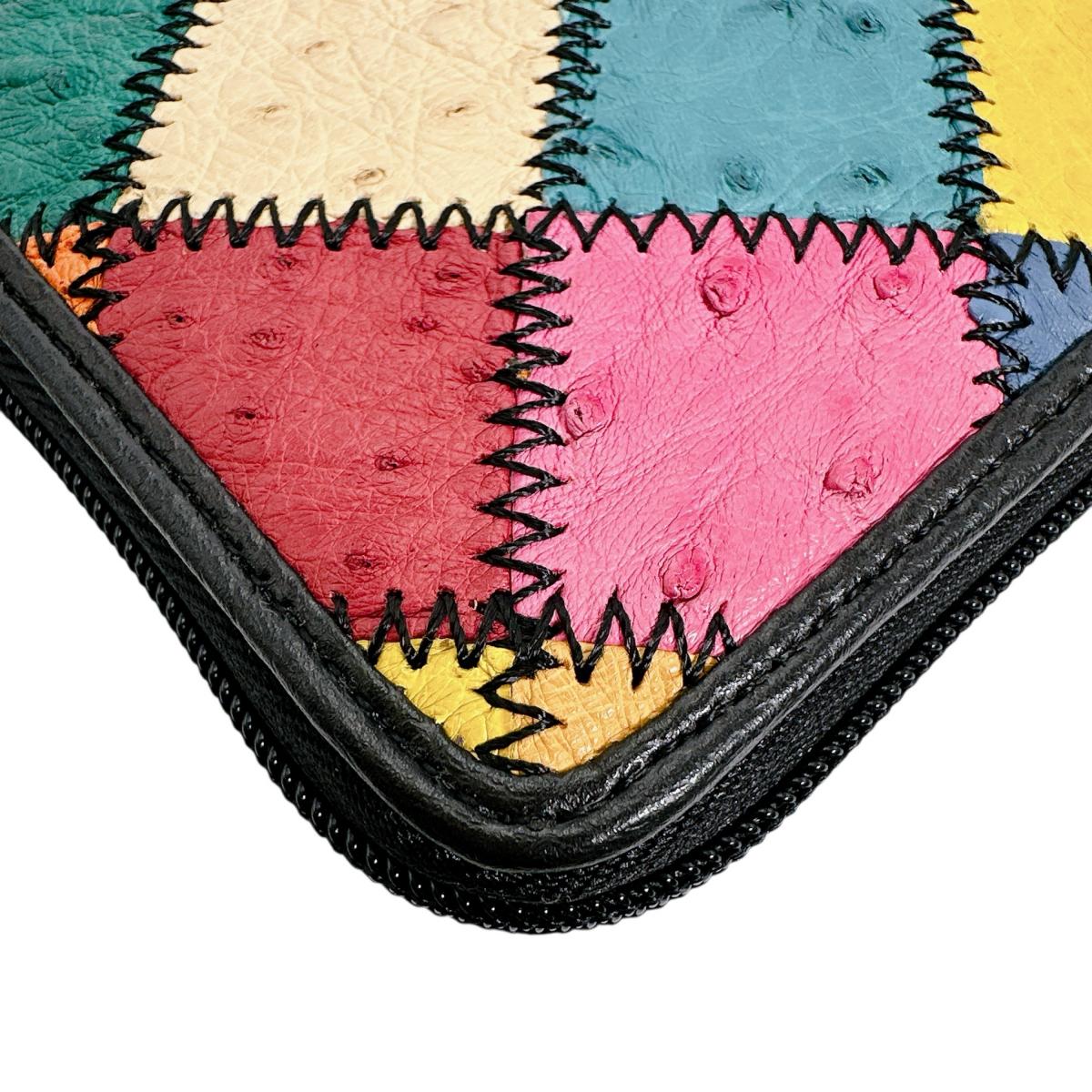 オーストリッチ ostrich 長財布
 パッチワーク ラウンドファスナー マルチカラー オーストリッチ LB-5055 マルチカラー 【H】