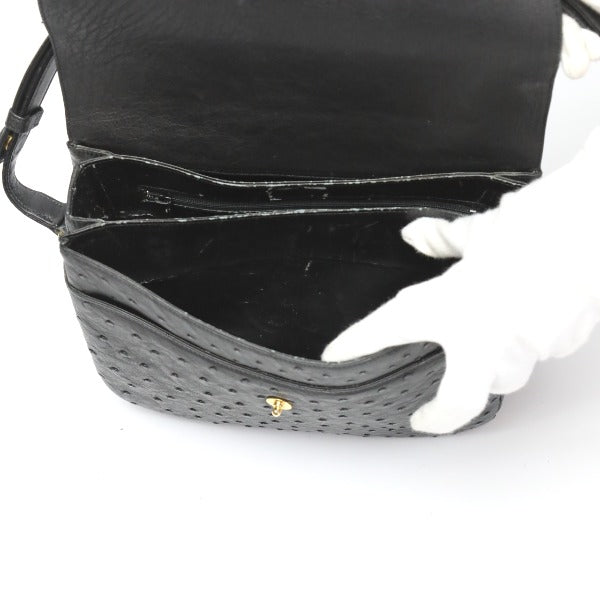 オーストリッチ ostrich ショルダーバッグ
 2WAY フルポイント ハンドバッグ オーストリッチ ブラック 【SS】
 【中古】