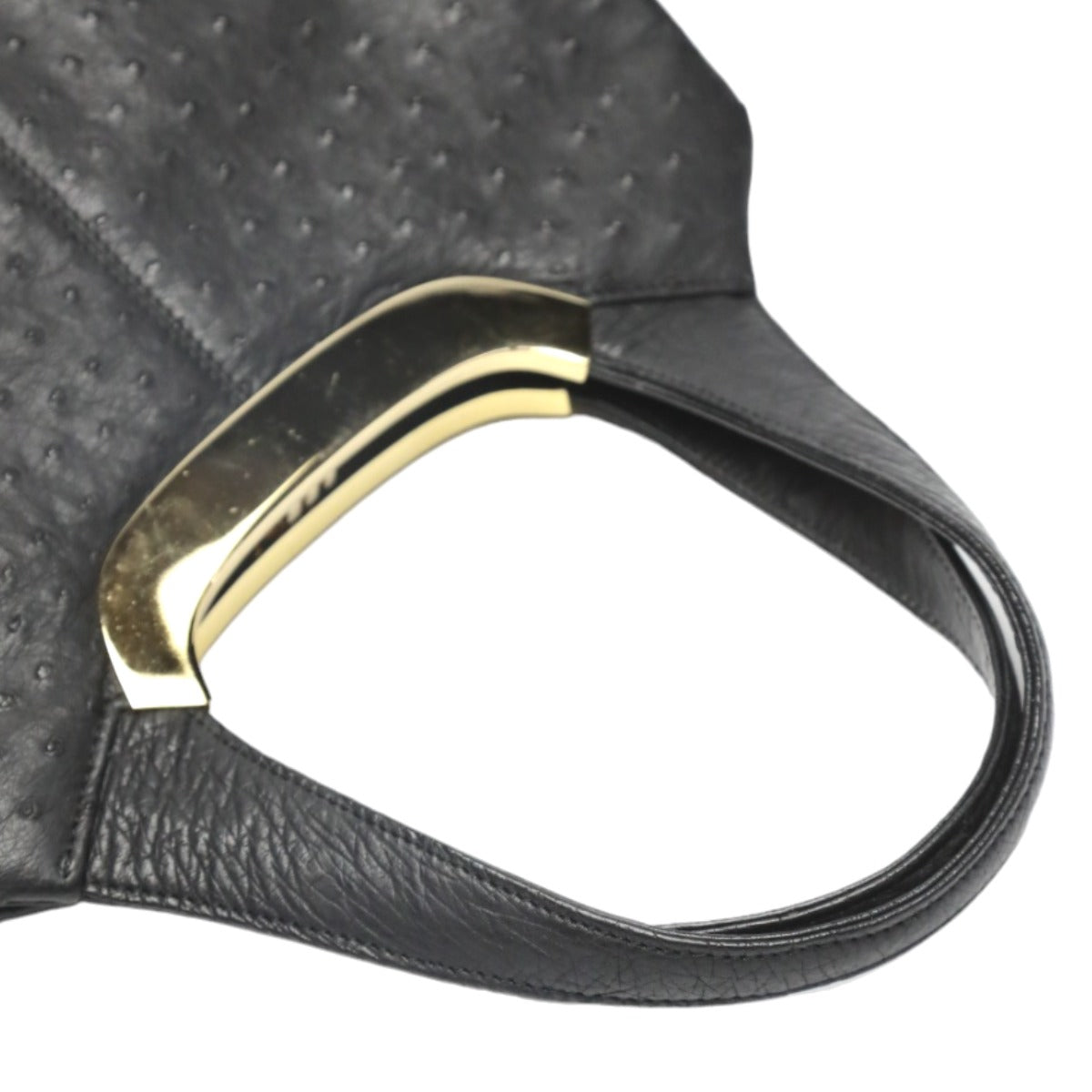 オーストリッチ ostrich ハンドバッグ
 フルポイント オーストリッチ ゴールド金具 オーストリッチ ブラック 【H】
 【中古】