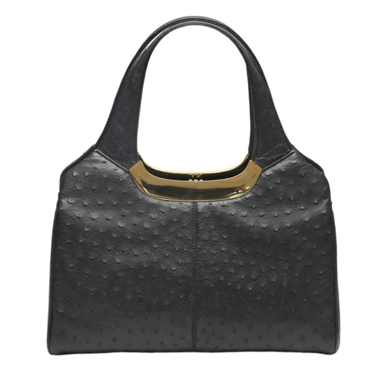オーストリッチ ostrich ハンドバッグ
 フルポイント オーストリッチ ゴールド金具 オーストリッチ ブラック 【H】
 【中古】